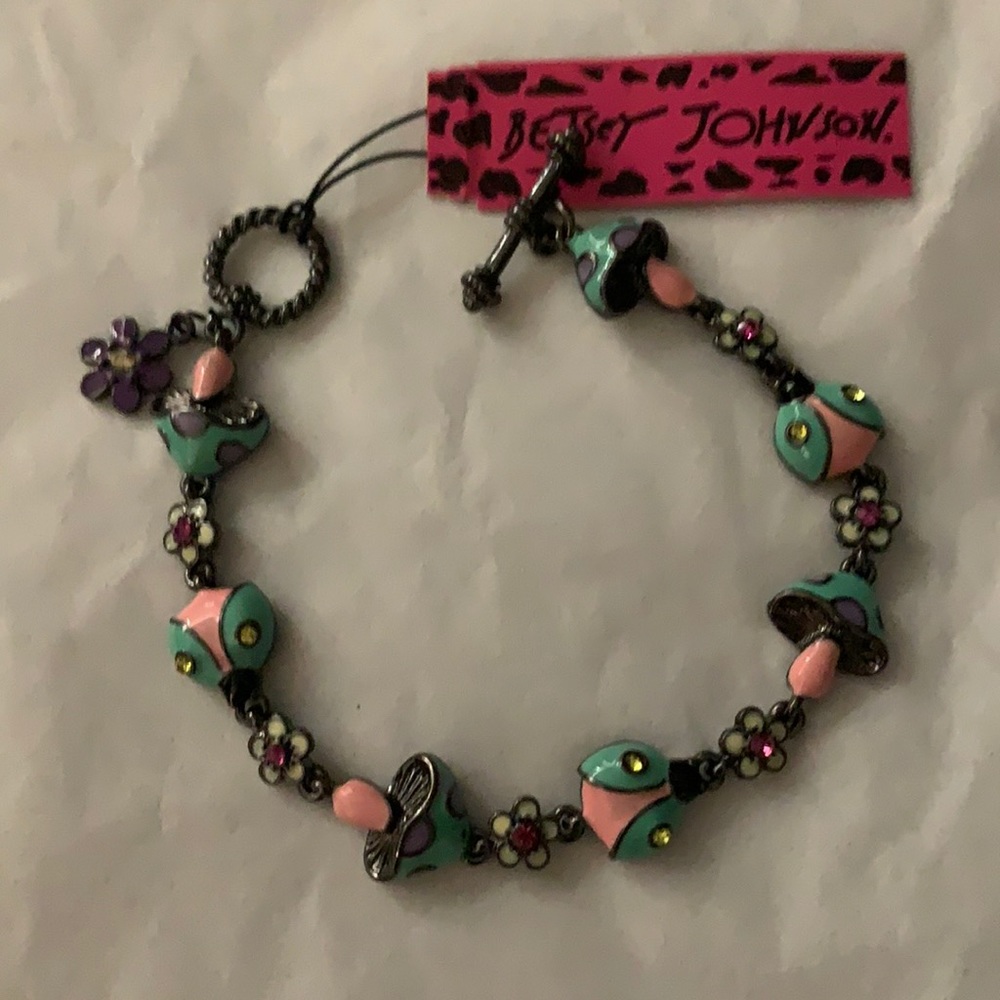 NWT Betsey Johnson Bracelet w/flowers mushrooms++